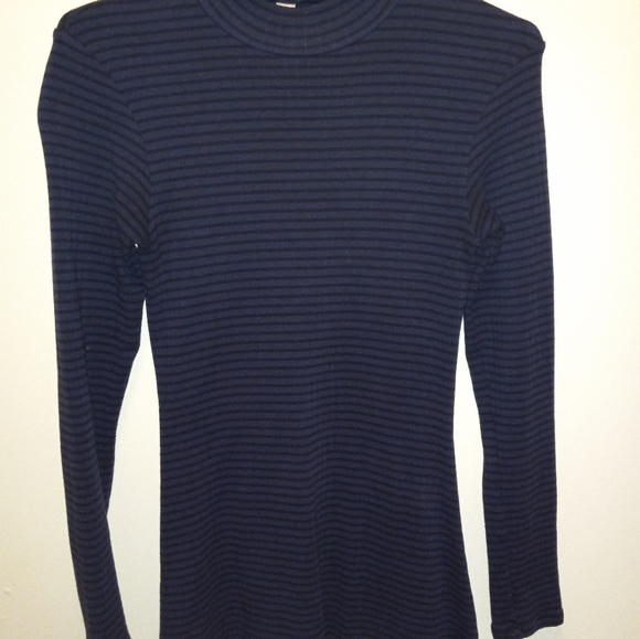 American Apparel Navy Blue and Black Striped Long Sleeve Mid Length Dress - Picture 2 of 4